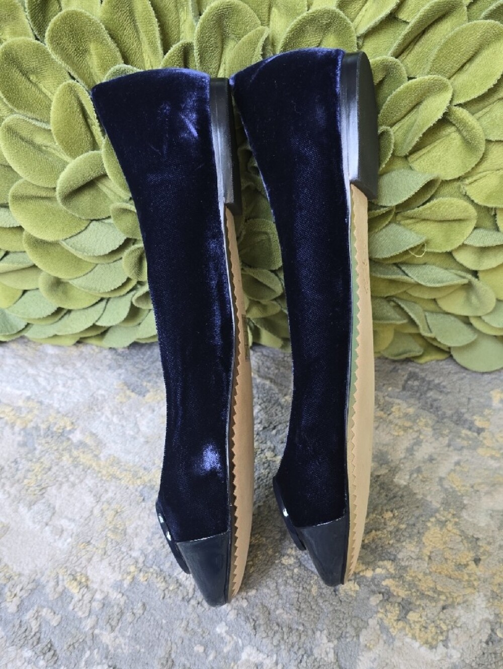 Tory Burch Chelsea Cap-Toe Ballet Flats in Royal Navy Velvet Size 9.5 - Picture 5 of 12